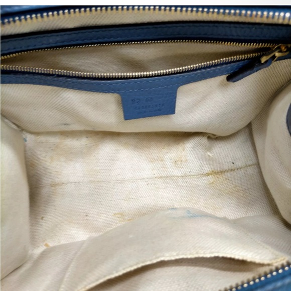 Auth Gucci Blue Leather Convertible 2way Soho Structured Bag Satchel - Picture 7 of 7